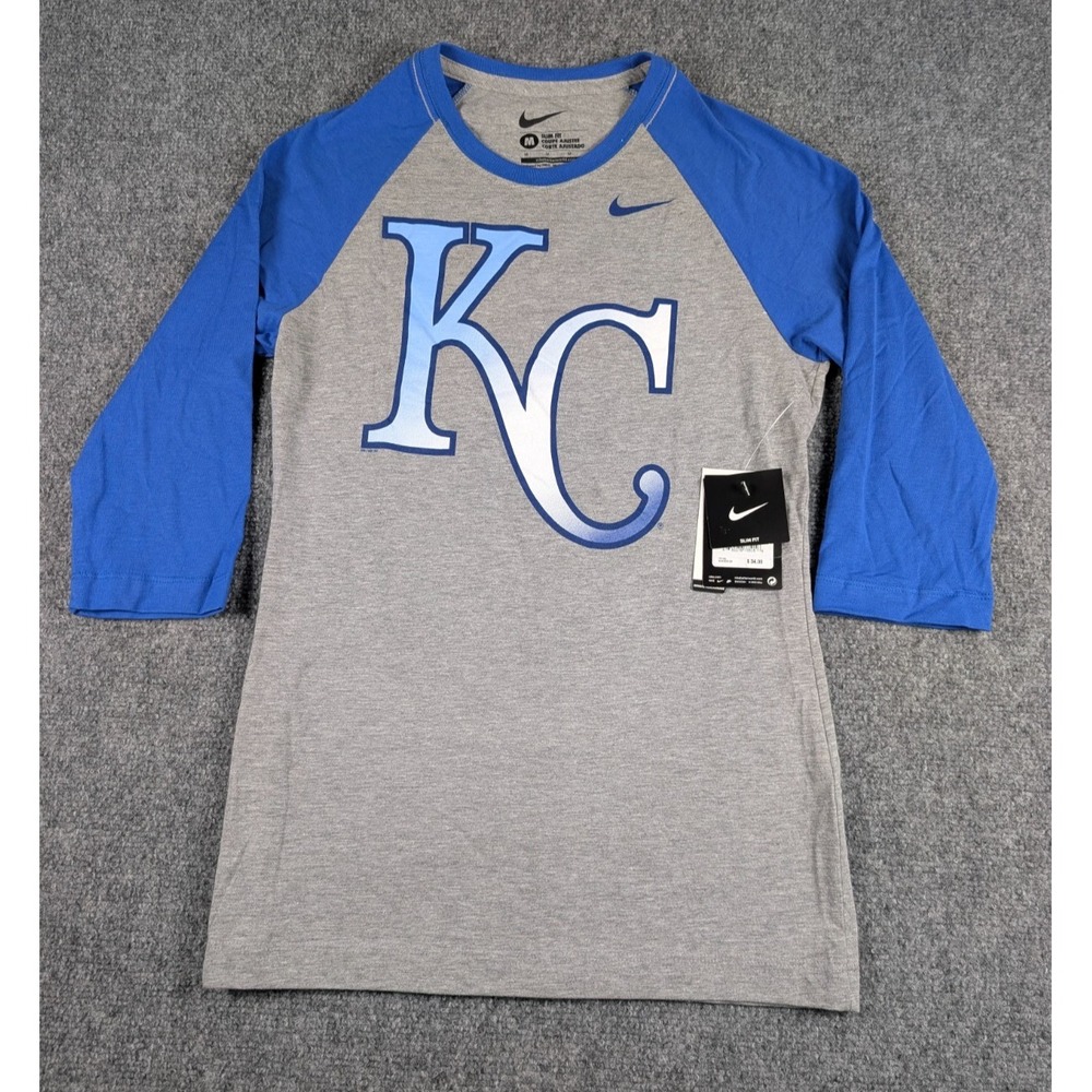 Kansas City Royals Nike Raglan 3/4 Shirt Womens Medium Slim Fit Heather Gray NWT